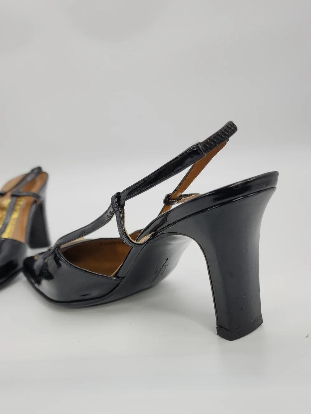Vintage Salvatore Ferragamo Black Patent Leather Slingback Pumps Square Toe 9 C